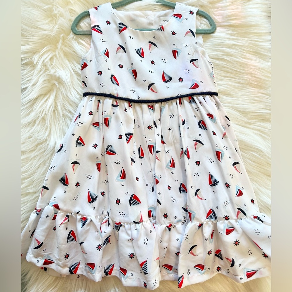 Savannah White and Red Sailboat Kids Dress